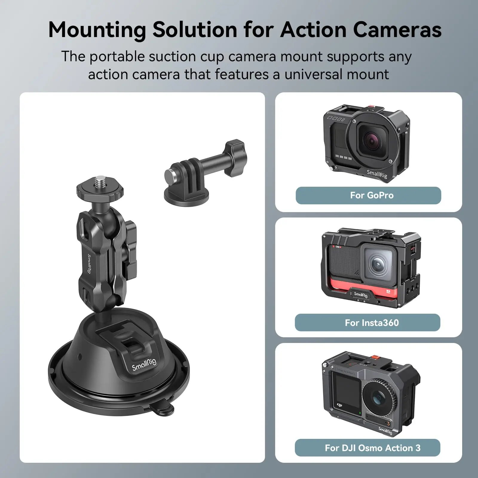 SmallRig Portable Suction Cup Mount Support for Action Cameras SC-1K Action Camera with A Universal Mount -4193