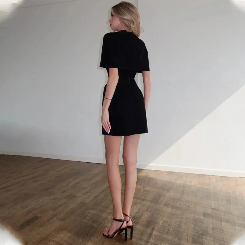 Fanan Elegantes Tailliertes Ärmelloses Kurzkleid Damen Rundhals-Kurzcape Geburtstagskleid Damen Bankett-Partykleid Neu – Detail 16