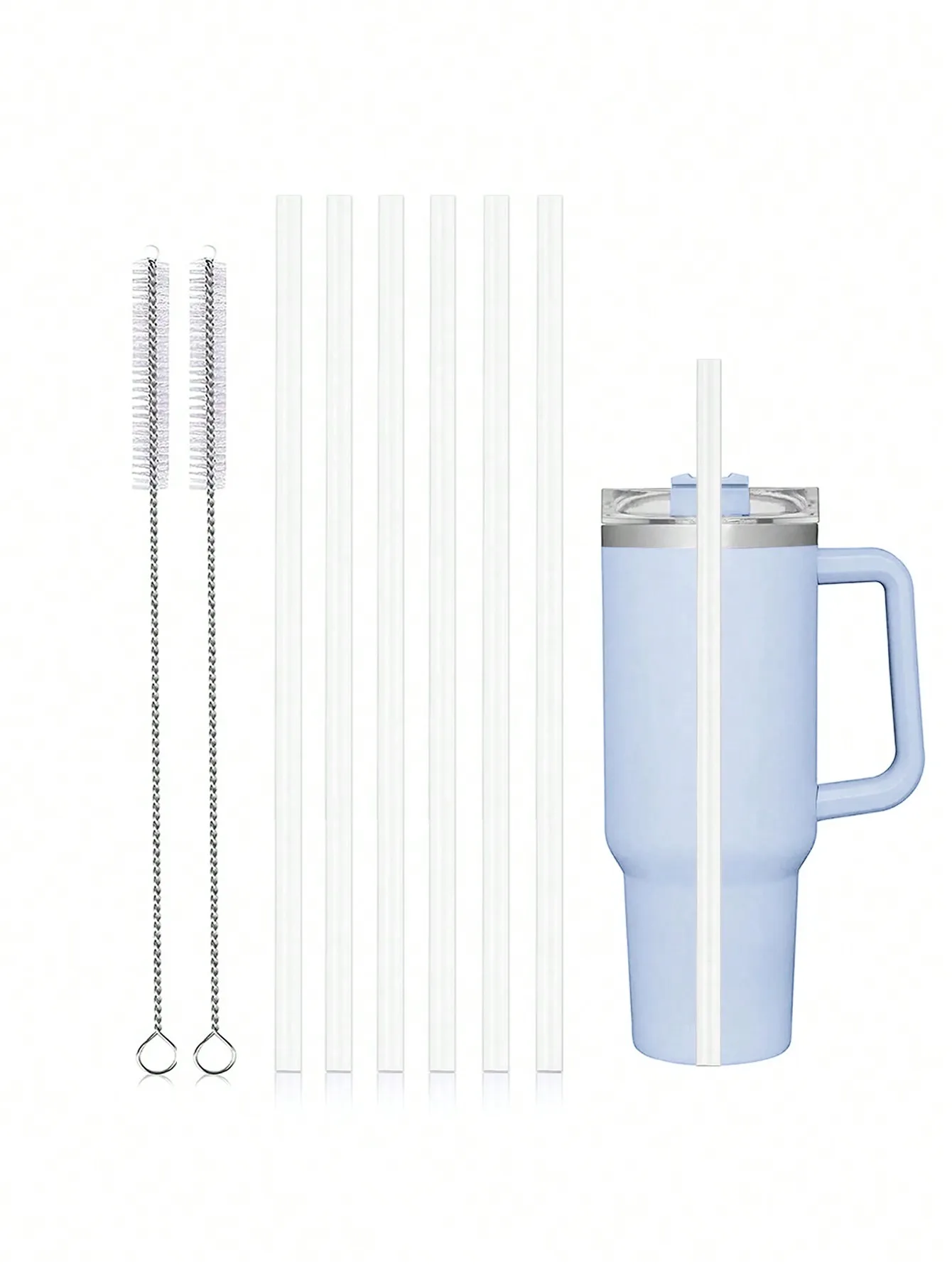 Clear Reusable Replacement Straws with Cleaning Brush Compatible with 40oz Handle Tumbler Travel Mug