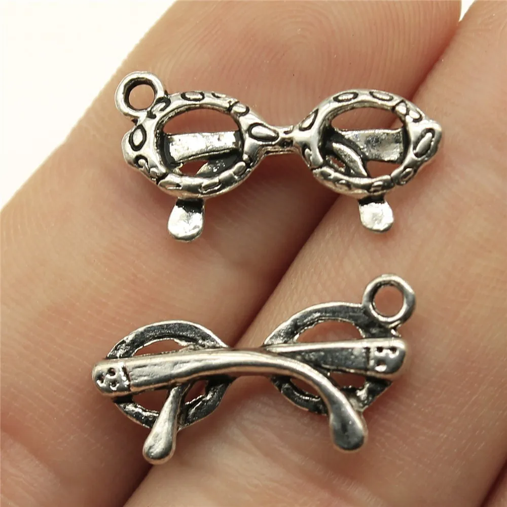 40pcs 21x10mm(0.83x0.39inch) Antique Silver Color Glasses Charms For DIY Jewelry Making