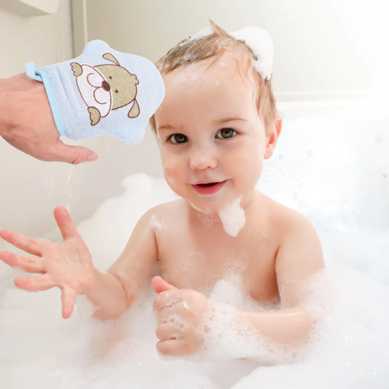 

2pcs Baby Bath Mitts Cotton Cartoon Print Washcloths For Newborn Infant Children Lightweight Shower Scrubber With Hanging Ring