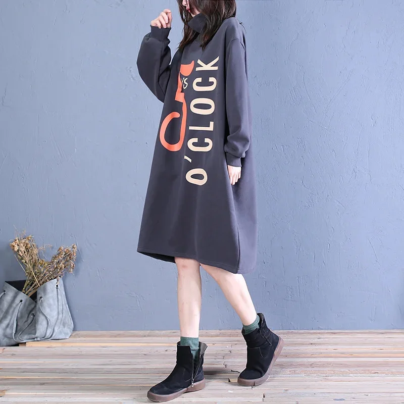 High Collar Fleece-lined Letter A Version Mid-length Sweater Skirt Outdoor Camping Trekking Pure Cotton Pilling Thickened Coat