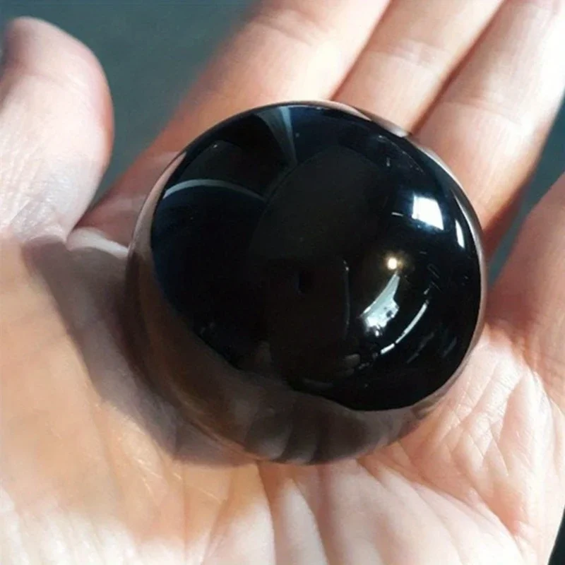 Obsidian crystal ball, black crystal ball piece, original stone polishing, home living room decoration view 3