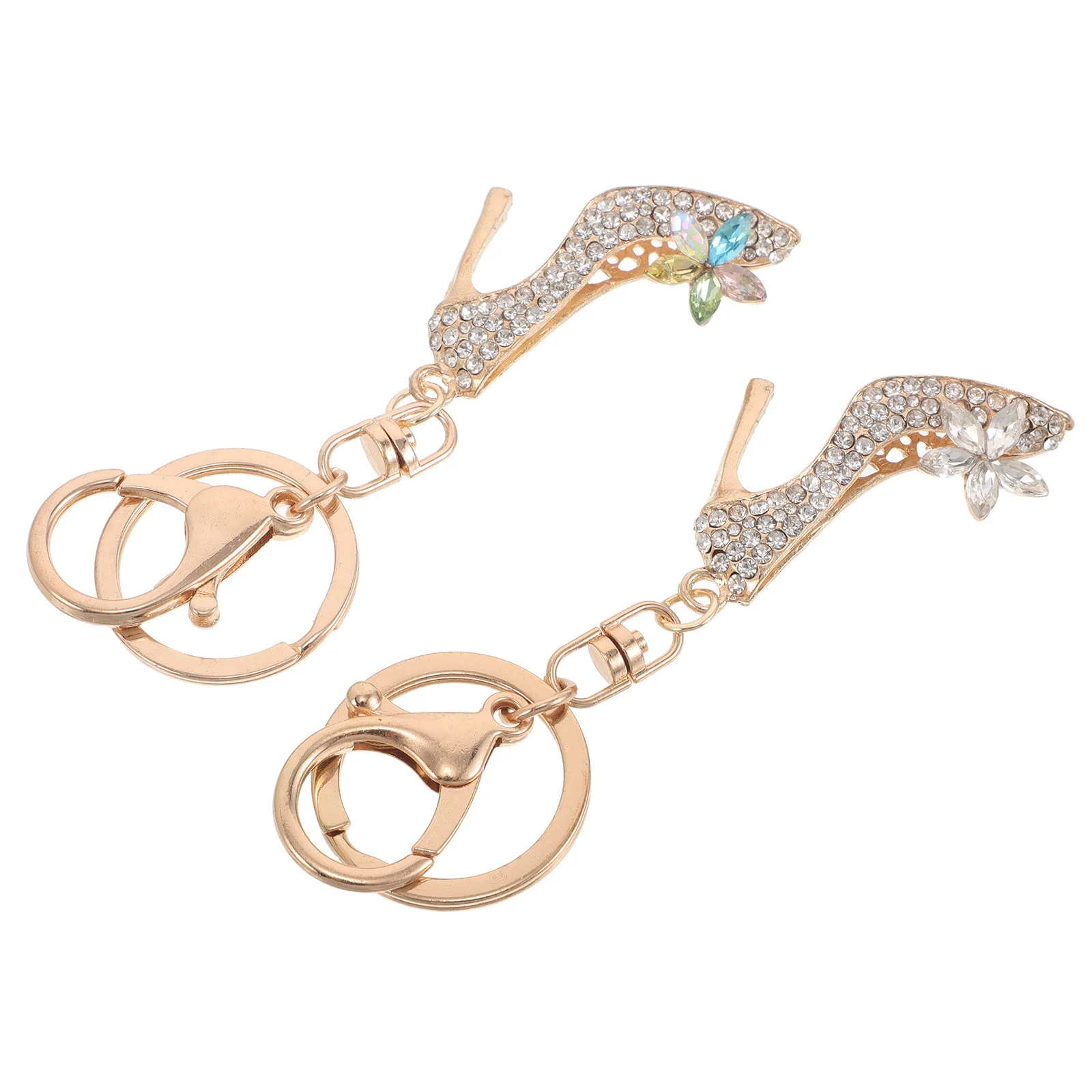 

2pcs High Heel Charm Crystal Shoe Pendant Rhinestone Keychain Car Hanging Ornament Alloy Hook Design For Women Bags