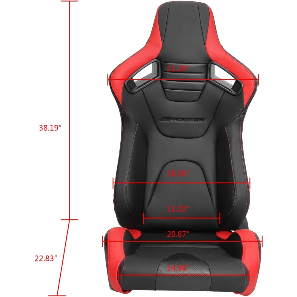 ، مقاعد سباق عالمية مع منزلقات مزدوجة، من جلد البولي يوريثان والكربون، شريط أحمر قابل للاستلقاء على الجانب الأيسر للسائق #6