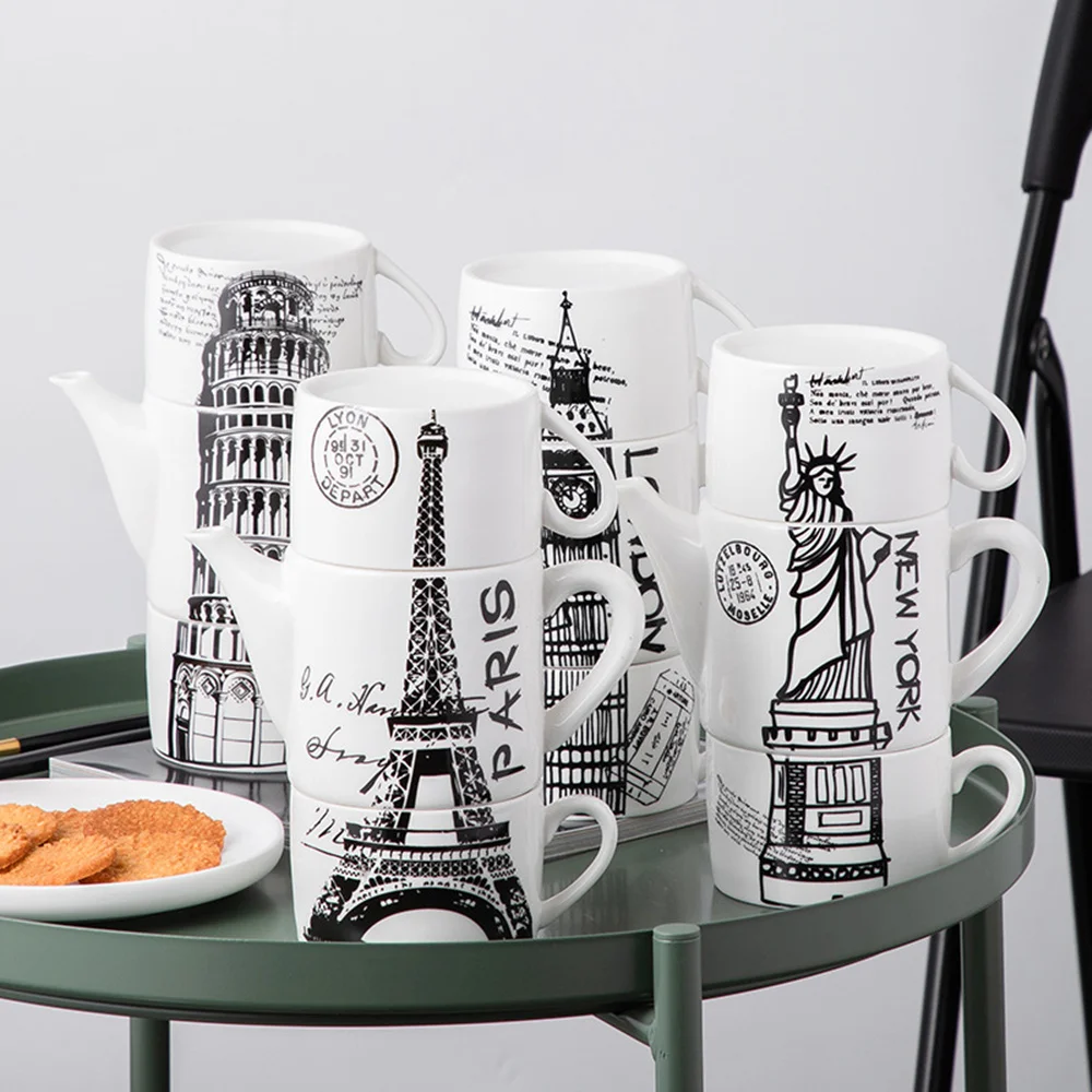 Hand-Decorated Pisa Leaning Tower Elizabeth Tower Eiffel Tower Statue of Liberty Ceramic Teaware Set Tea Pot Tea Cup Sets