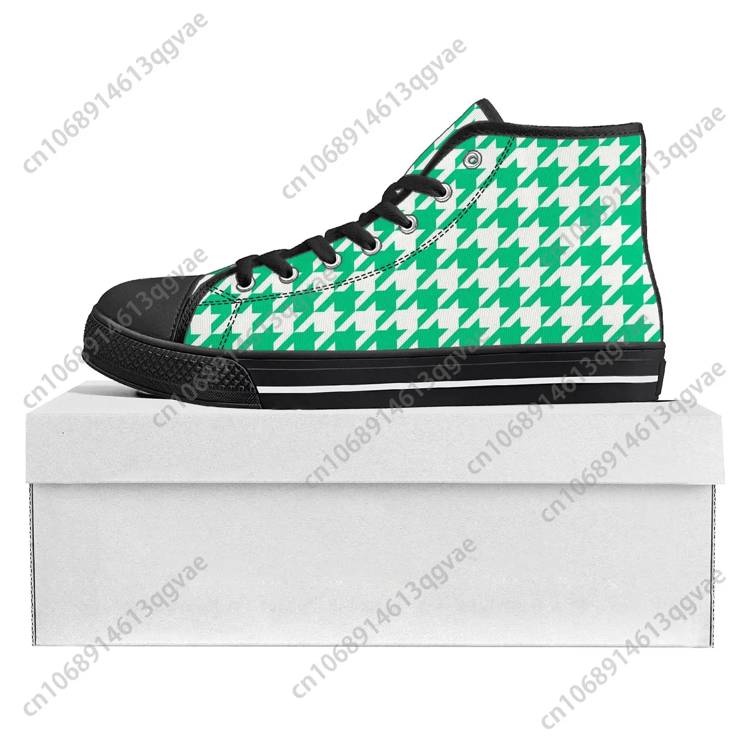 Sapatilhas com padrão Houndstooth masculino e feminino, sapatilha de lona, sapatos personalizados, alta qualidade, preto, casual, casais, adolescente, top