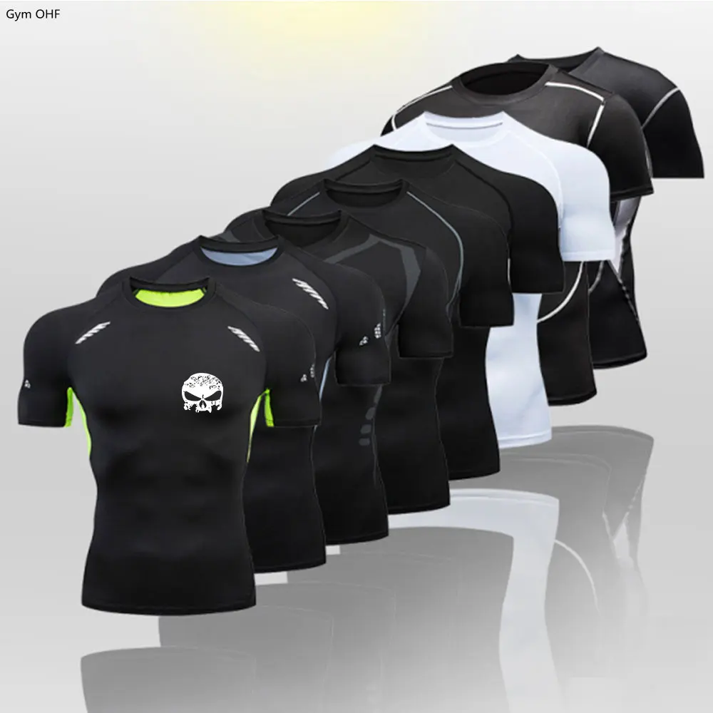 Summer Compression Sweatshirt Short Sleeve Men's Fitness T-Shirt Running Quick-Dry Top Gym Workout Bodybuilding