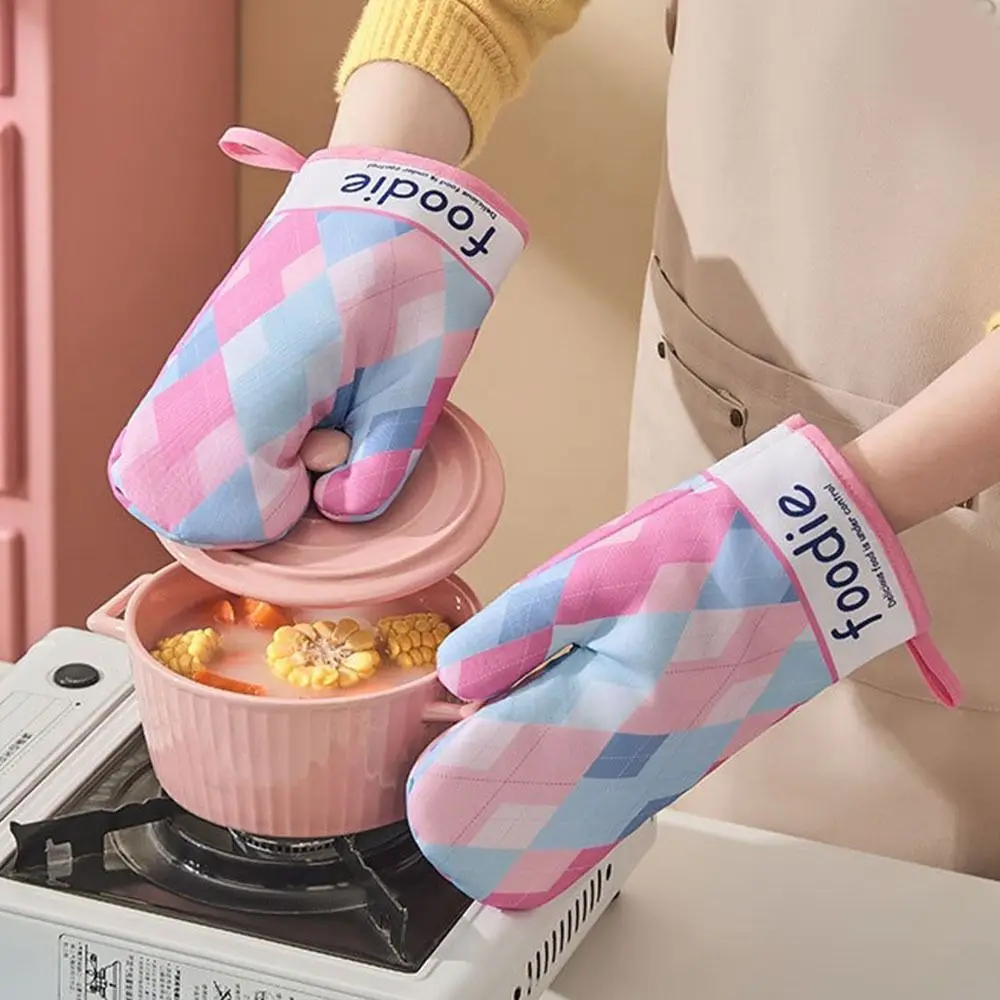 

1Pair Thick Heat Resistant Glove Anti Scalding Printed bow Microwave Gloves Non-Slip High Temperature Protection Oven Mitts
