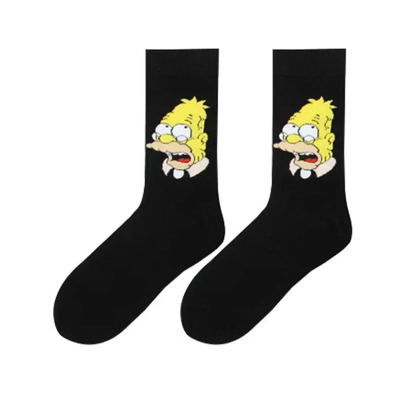 Wholesale Simpsons Men\'s Socks Cartoon Funny Socks Women Fashion High Quality Cotton Sports Skateboard Hip Hop Black Sock