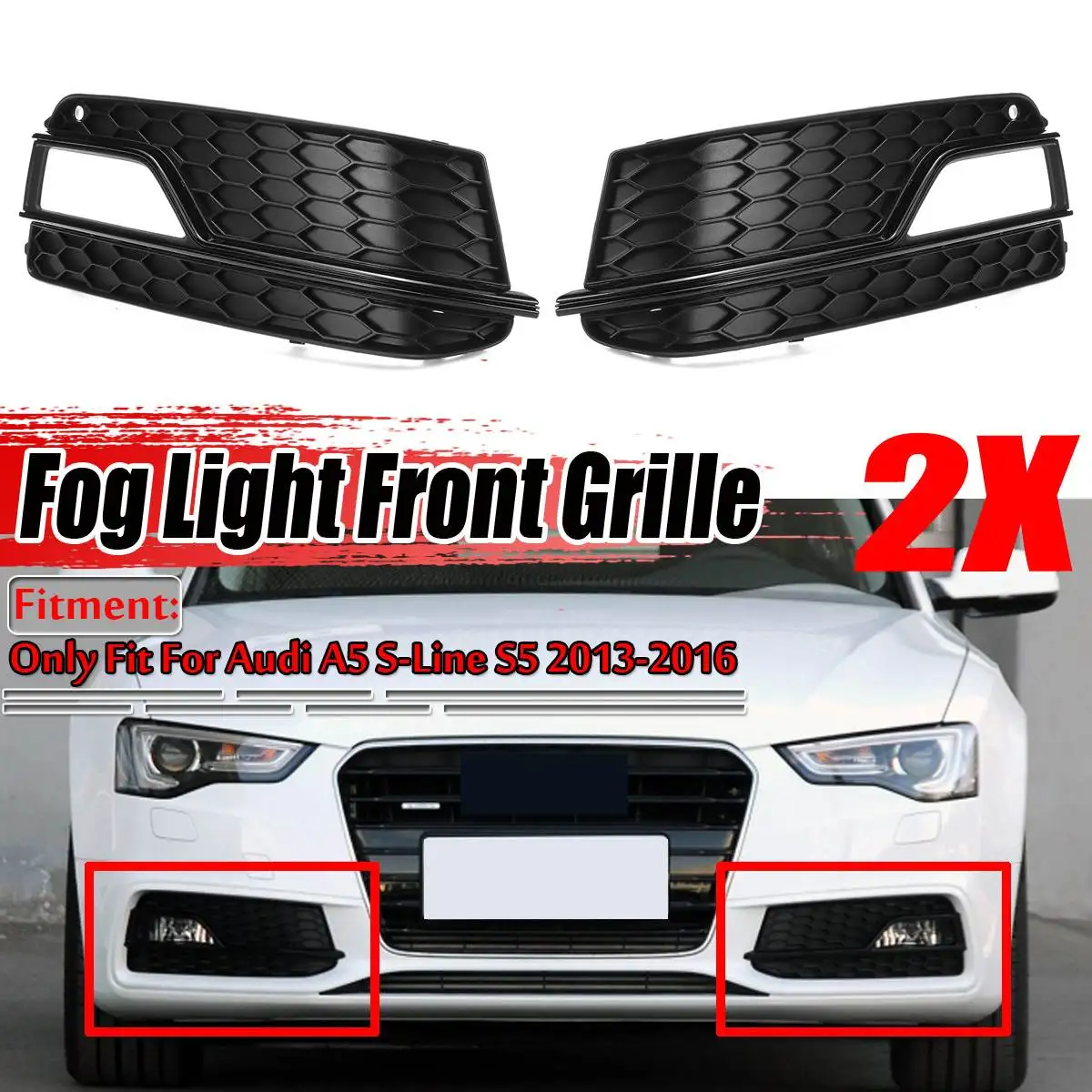 Car Front Bumper Lower Grille Fog Light Grill Grille Cover Trim For Audi A5 S-Lines Bumper S5 2013-2016 8T0807681K 8T0807682K