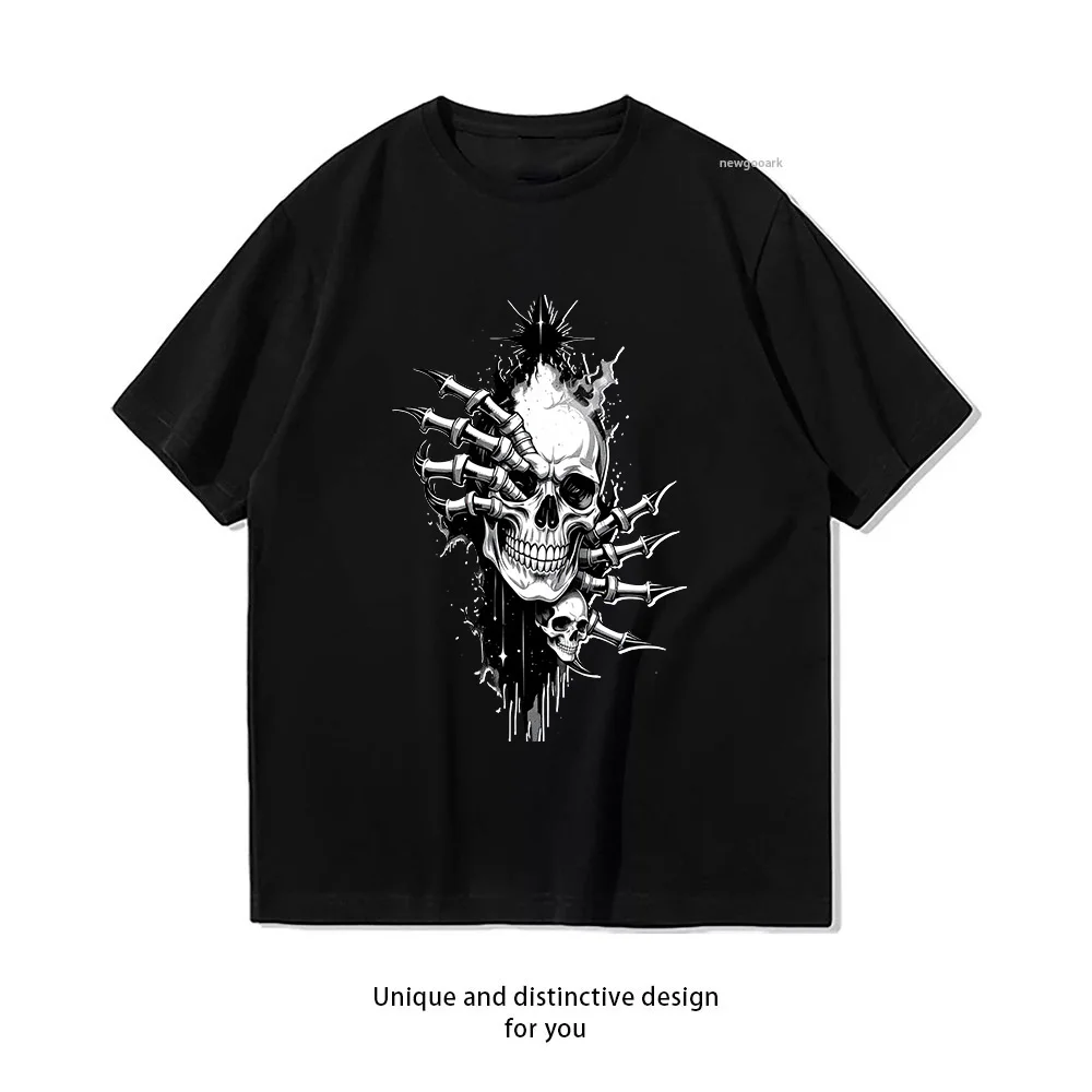 Skull Spikes Impact Design  Casual Cotton Short Sleeve Tee for Men Women