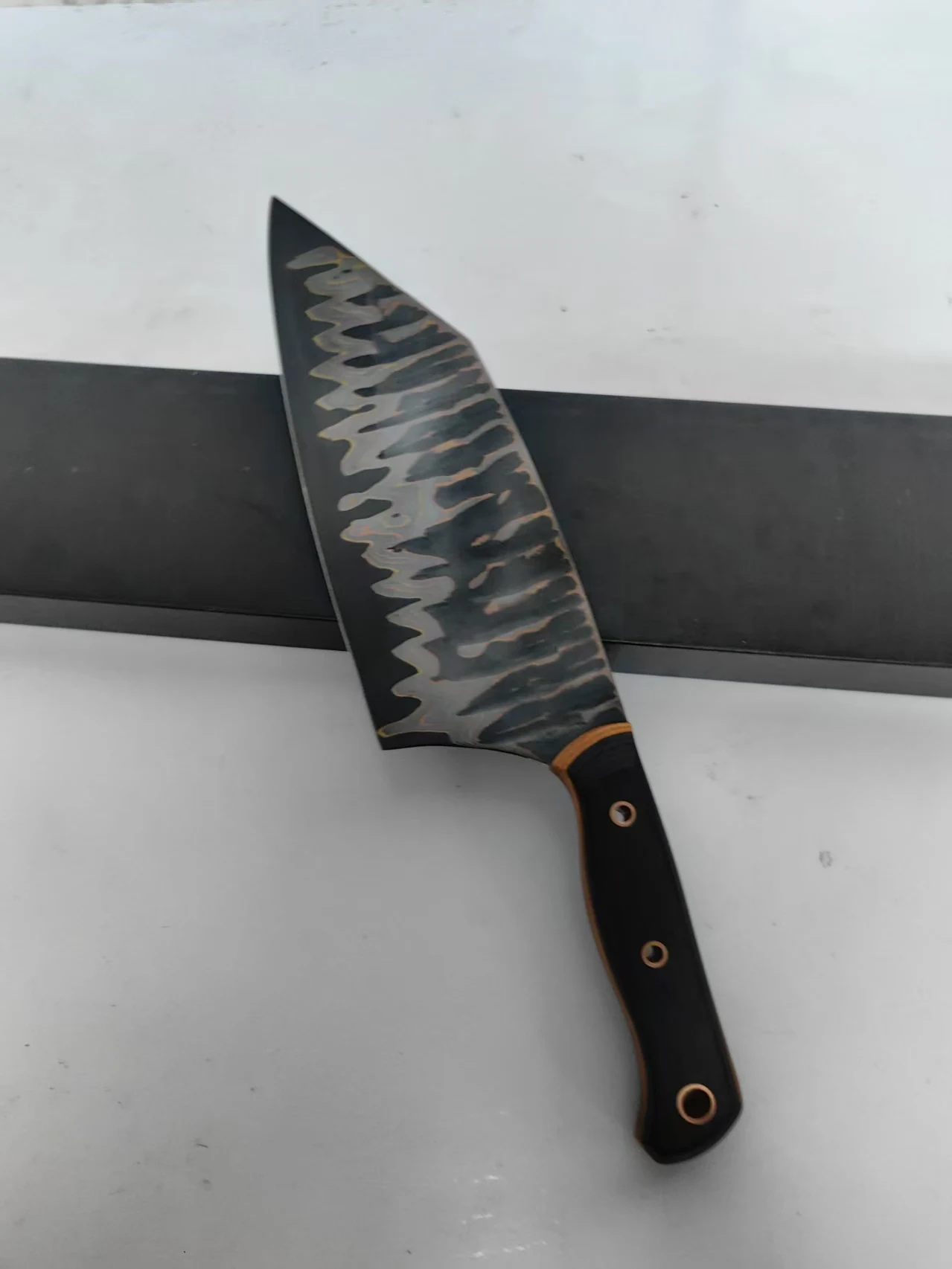 8 Inch Slicing Knife Tricolour Copper Damasus Steel Blade Cleaver Meat Cutting Vegetables Barbecue Handmade Forged Kitchen Knife