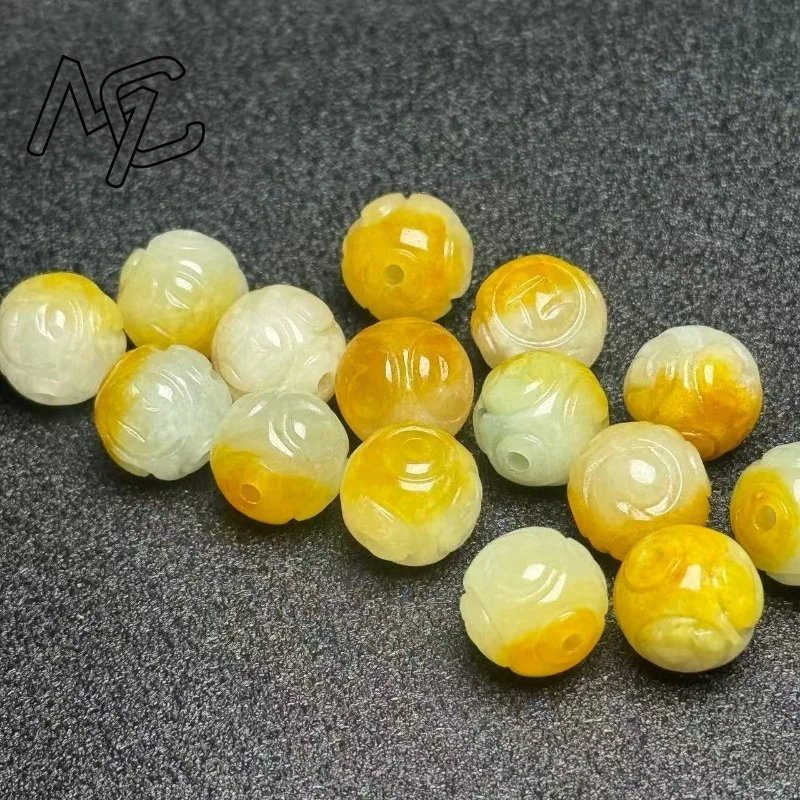 5pcs Natural Yellow Emerald Jade Circular Bead DIY Bracelet Bangle Charm Jadeite Jewellery Fashion Accessories Amulet Gifts view 3