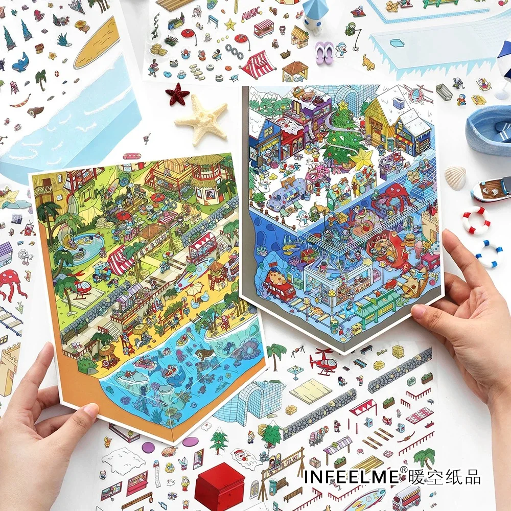 infeelme-26o-adesivos-de-cenarios-redondos-adesivos-de-cena-em-miniatura-3d-colagem-3d
