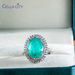 Cellacity Brazilian Paraiba Tourmaline Ring For Women With Oval Gemstones 5A Zircon Female Fine jewelry Wedding Party Gift