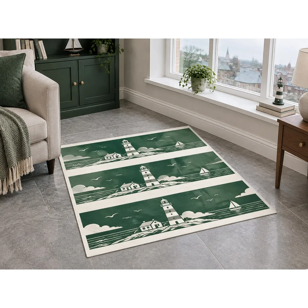 VIKAMA British Forest Cream Lighthouse Coast Flannel Door Mat, Soft Flannel Non-Slip Mat, UK Home Decor for Home, Entryway