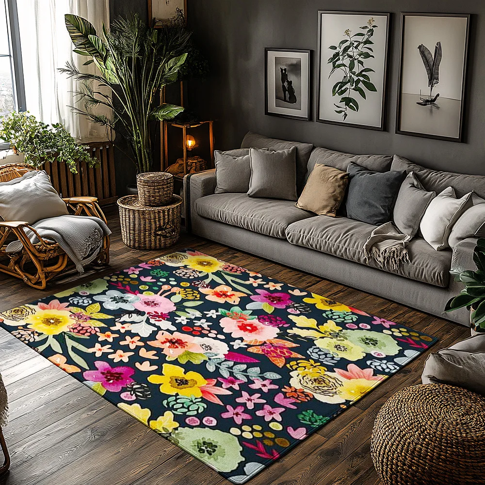 

Коврик с цветочным рисунком, нескользящий моющийся напольный коврик для гостиной, спальни, домашний декор, современный абстрактный узор, мягкий ковер, стильный акцент