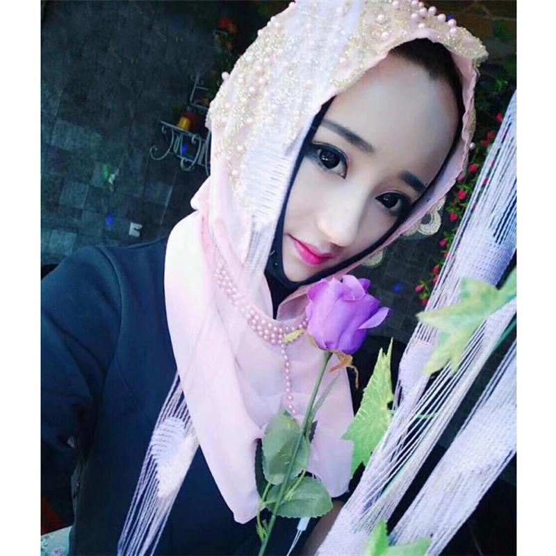 Fashion Beads Hijab Hat Muslim Women Instant Scarf Turban Islamic Headscarf Arabic Amira Shawls Wrap Niqab Khimar Turbante Mujer