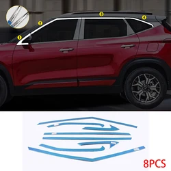 For Kia Seltos 2020 2021 2022 2023+ Stainless steel Chrome Exterior Upper Window BC Pillar Molding Strip Sill Cover Trim