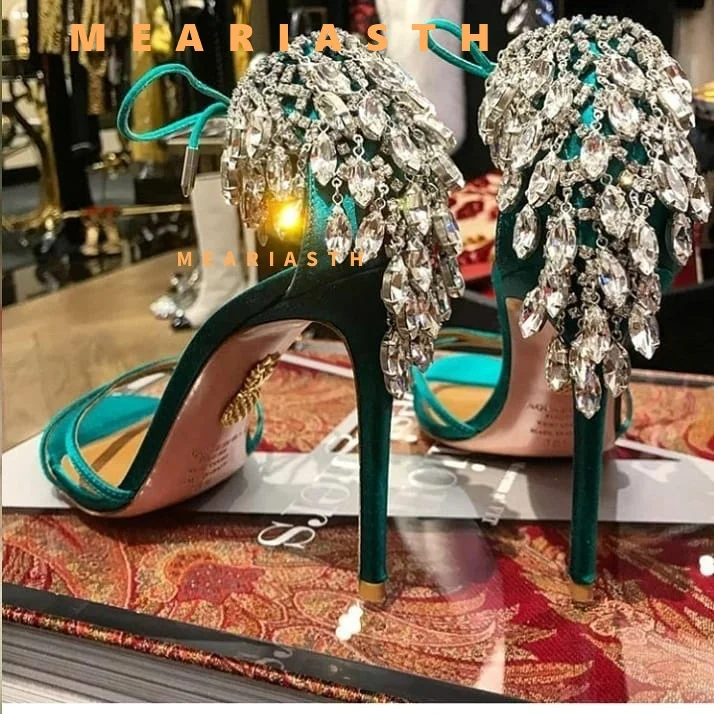 

Summer Bling Bling Women Gladiator Sandals Brand Suede Strappy High Heels Shoes Woman Lace Up Pumps Rhinestone Cover Heel Sandal