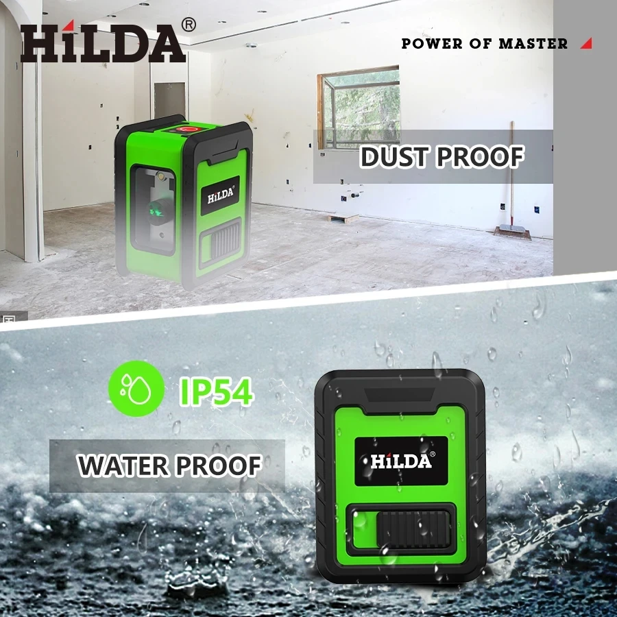 HILDA 2-line Laser Level Instrument Cross Green Light Horizontal Laser Horizontal And Vertical Self-Leveling Green Beam