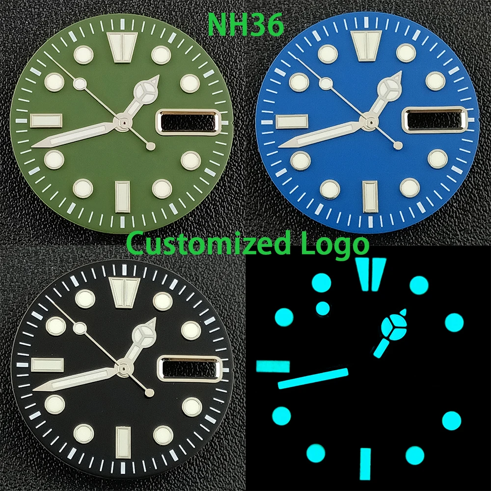 NH36 dial men's watch custom logo 28.5mm dial blue luminous dial suitable for NH36 movement watch accessories