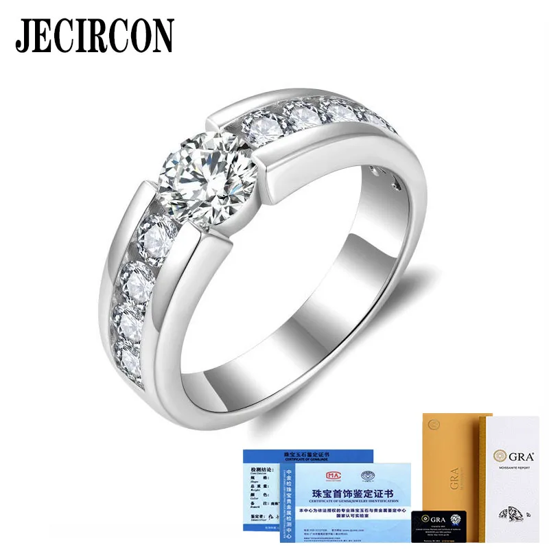 

JECIRCON 18K White Gold Ring for Men Simple Elegant 1 Carat 6.5MM Full Moissanite Band 925 Sterling Silver Fine Jewelry 2024 New