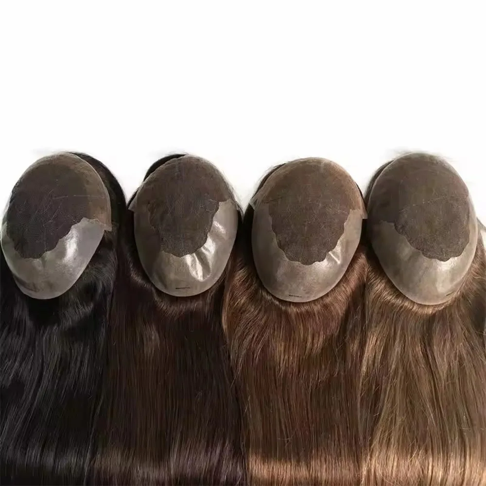 Brown Toupee for Men Colored Long Human Hair Topper Wigs 12/14/16inch Hair Piece Straight 8x10 Q6 PU Lace Base