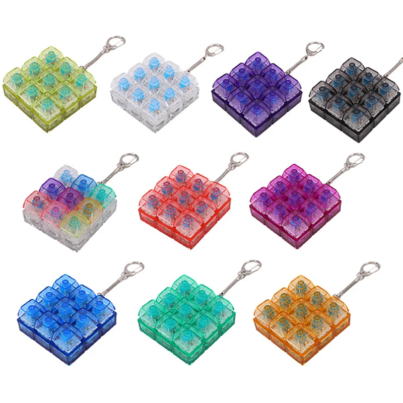 LED Keyboard Keychain Fidget Toys Crystal Clicker Sensory Toy for Stress Relief Keyboard Keychain Fidget Gadget for Adults Kids