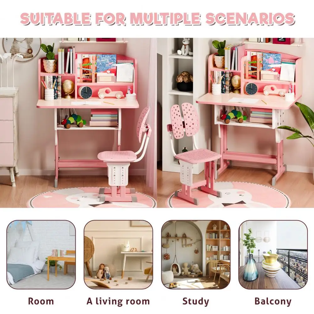 2Pcs/Set Kids Desk Chair Set, Adjustable Height School Leaning Table Chair Set with Drawer Design, Children Desk Chair Set with