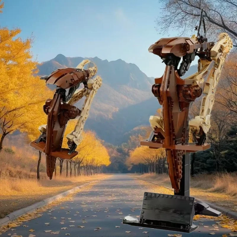 

The new sci-fi walking robot assembling building blocks yellow mecha MOC model adult difficult educational toys desktop decorati