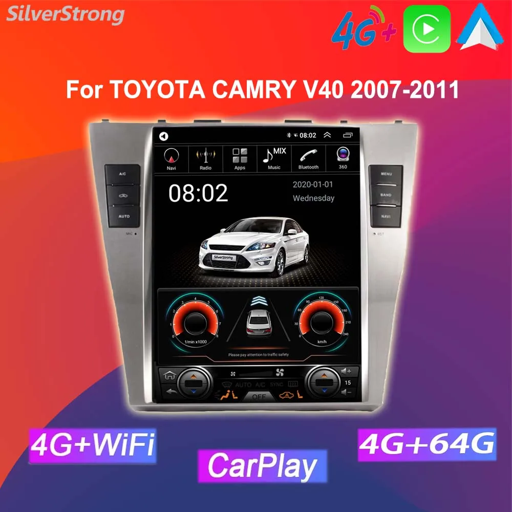 Free Ship,Tesla Android Auto CarPlay multimídia automotivo For TOYOTA CAMRY V40 2007-2011 Aurion Multimedia Player Navigation