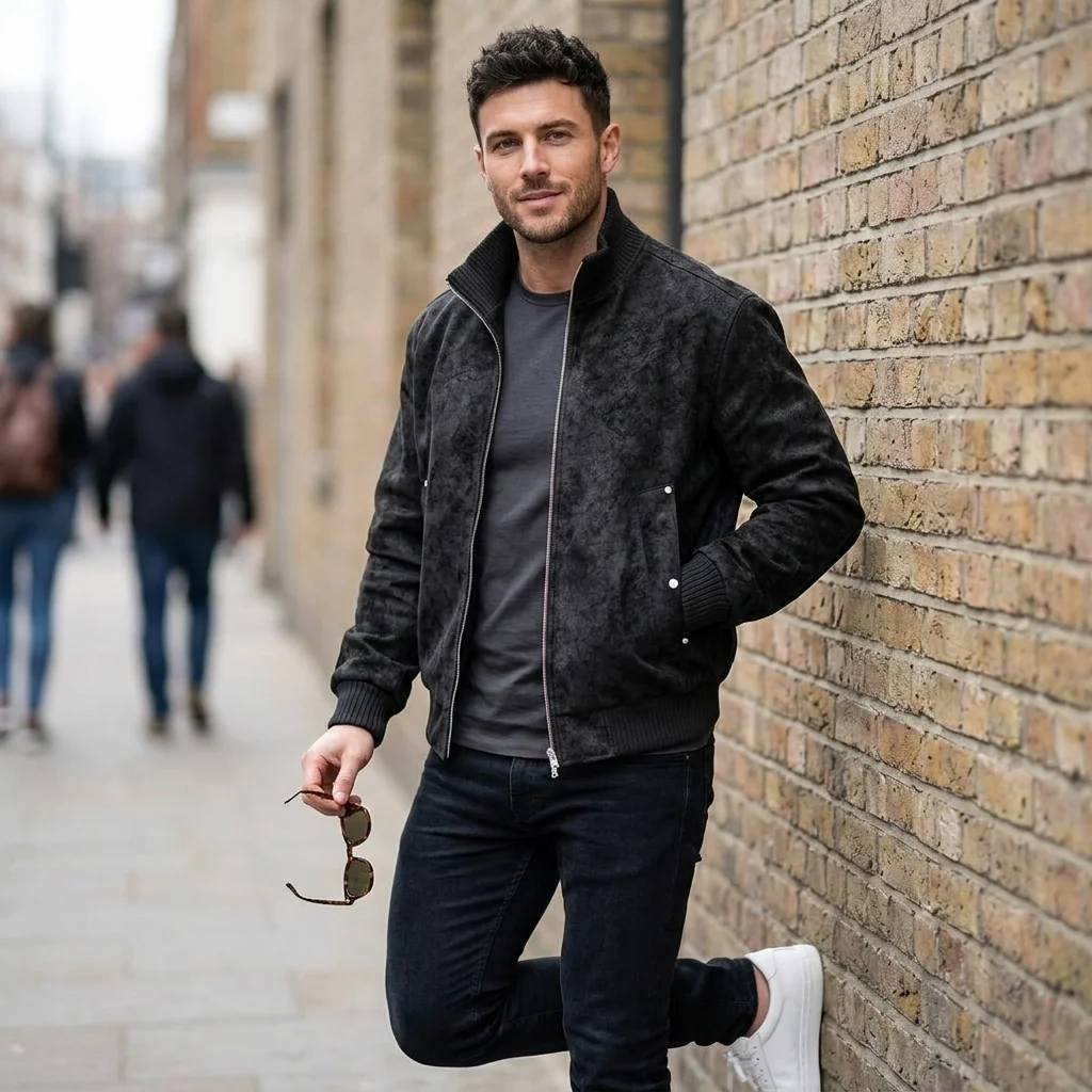 Men's Suede Leather Jacket Oversized Plus Size 6XL Spring Autumn Windbreaker Motorcycle Moto Coat Waterproof Softshell Streetwea