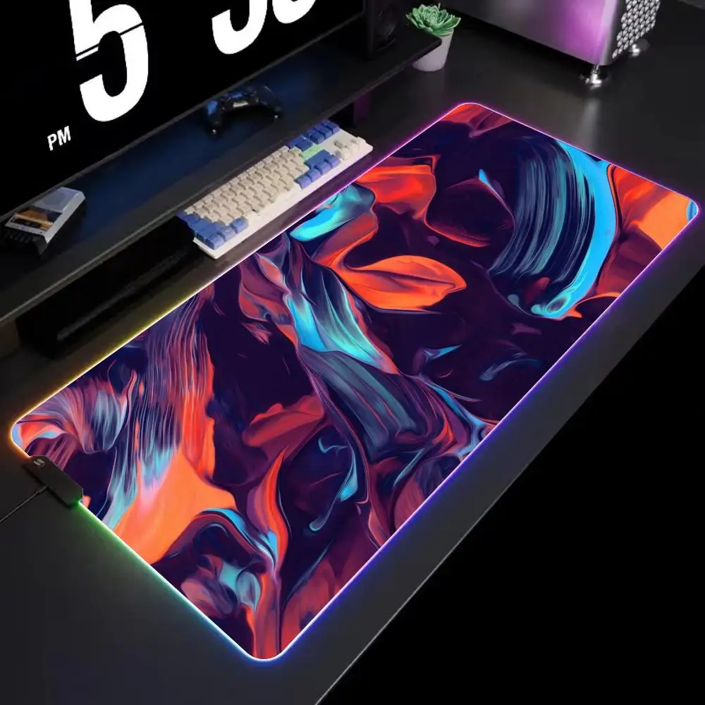 

Abstract painting Mouse Pad Gamer Rgb Desk Mat Back Light Led Mousepad Setup Gaming Accessories Deskmat Big Mousepad
