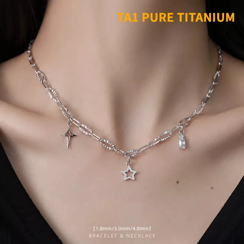 New Pure Titanium Sunflower Pattern Link Chain Necklace 3D Pleating Craft NO Allergic Chain for Unisex DIY Pendant Necklace Gift