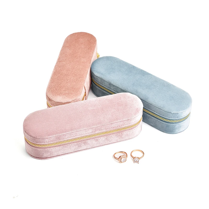 صندوق تخزين بسحاب للمجوهرات المخملية، صندوق تخزين وحلقة محمولة وصندوق عرض، صندوق تخزين عرض منزلي #4