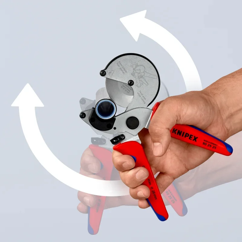 KNIPEX Pipe Cutter For Composite And Plastic Pipes Wide Plastic Supports Allow Perfect Right-angled Cuts 902525