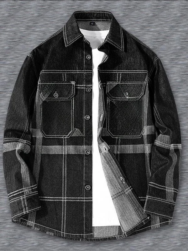 

Мужская джинсовая рубашка в клетку с длинным рукавом, весна-осень, новая, свободного кроя, утолщенная, на двойной пуговице, повседневная, модная, в городском стиле