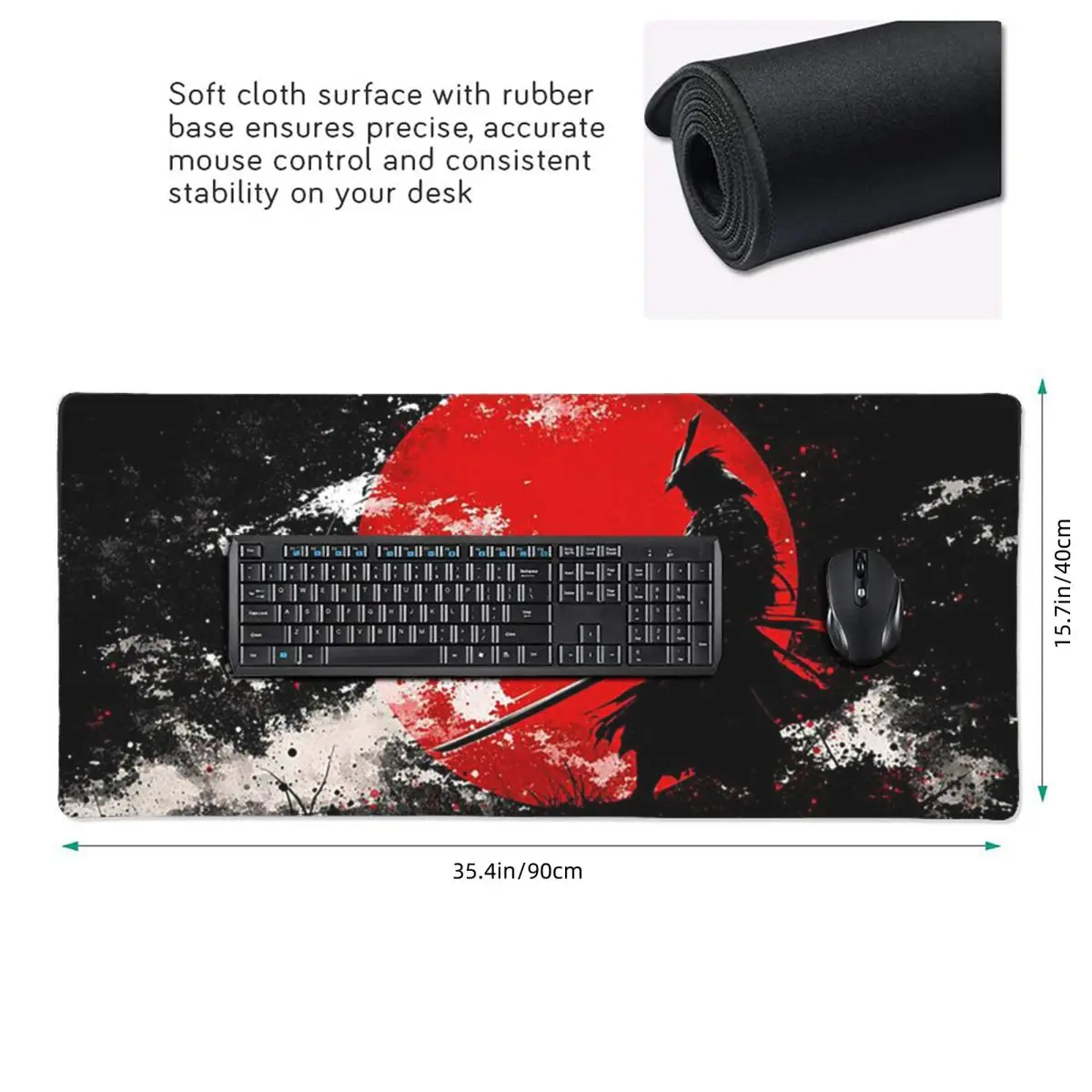 Red Moon Samurai Theme Large Mouse Pad Computer Keyboard Mouse Mat Gamer PC Laptop Desk Mat Office Accessories Table Mats