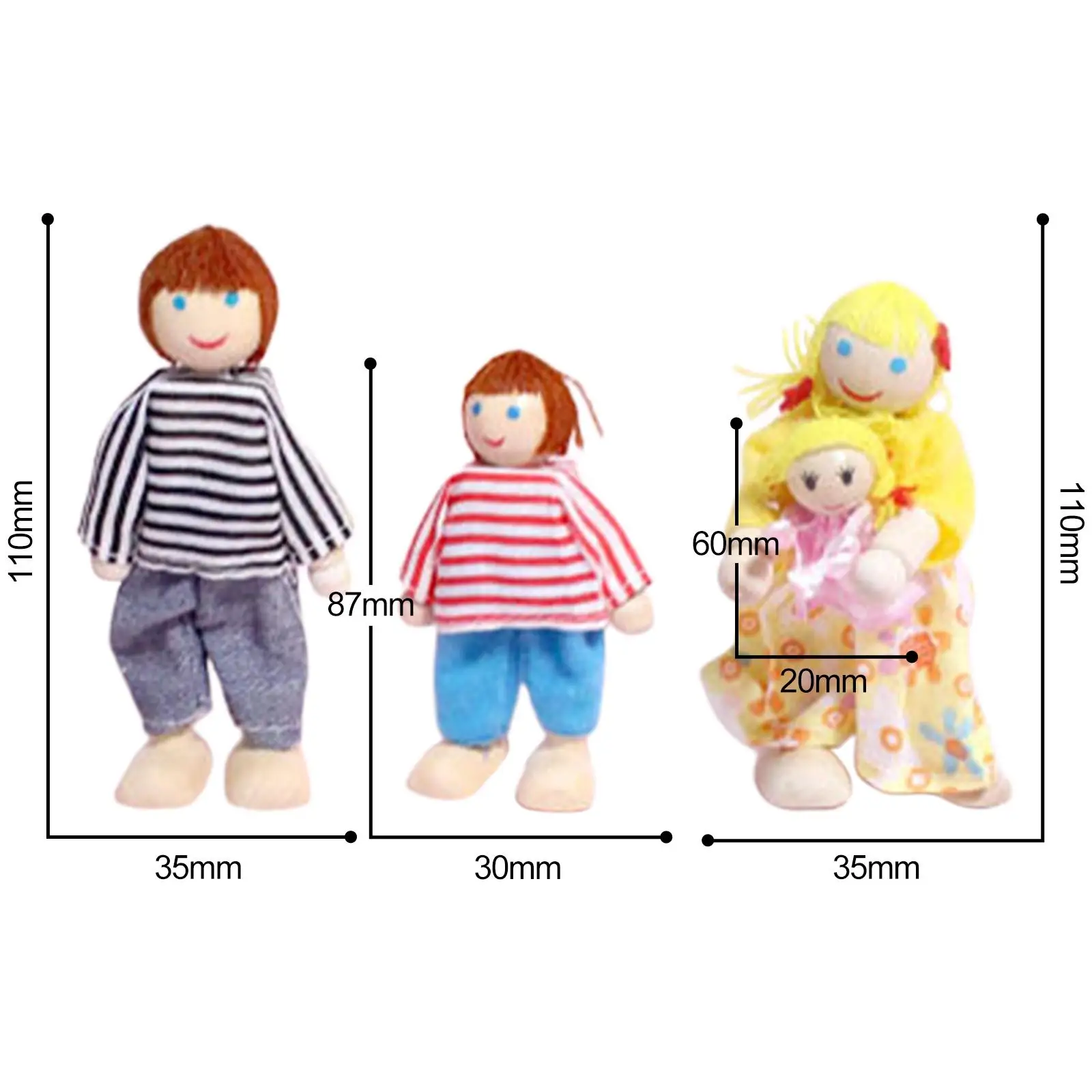 Houten poppenhuisset Miniatuurpoppen Minipersonenfiguren Vroege educatieve accessoires Speelset Speelgoed voor jongens, meisjes, peuters