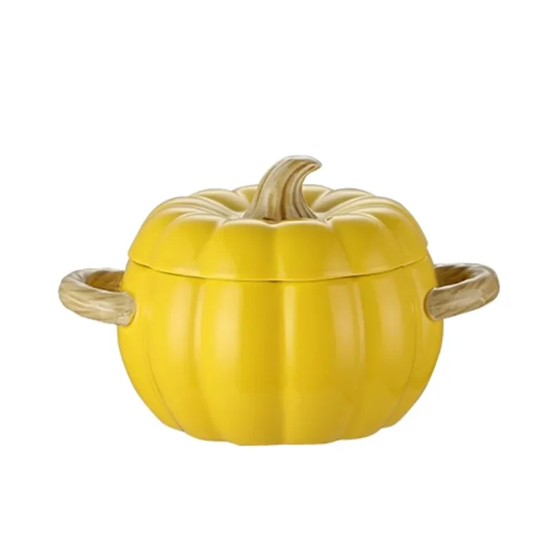 Pumpkin Bowl with Cover Hotel Restaurant Oatmeal Lamian Noodles Chinese Home Kitchen Stew Ceramic Tableware