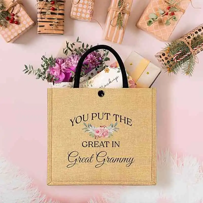 SR12 Great Tote Bag, Gifts Grammy juta Tote Bag, regali per Great nonna Grammy