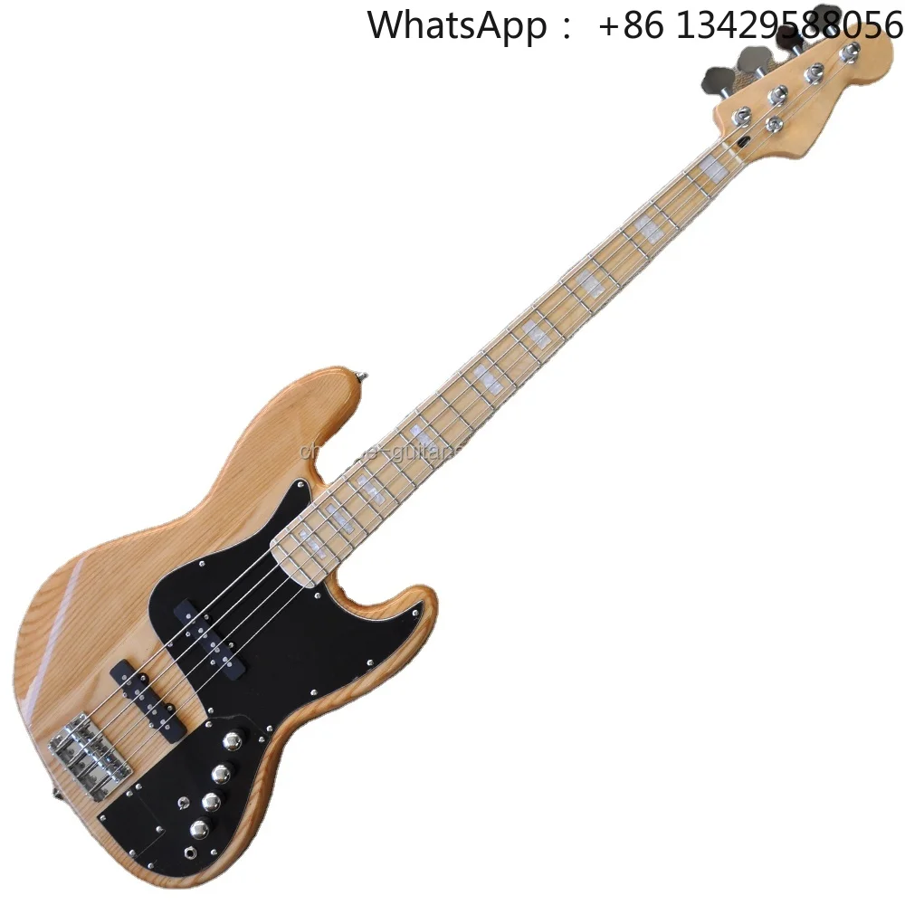 Flyoung Cheap Chinese Electric Bass Guitar Ash 4 Strings Bass Maple Fretboard Big Pickguard