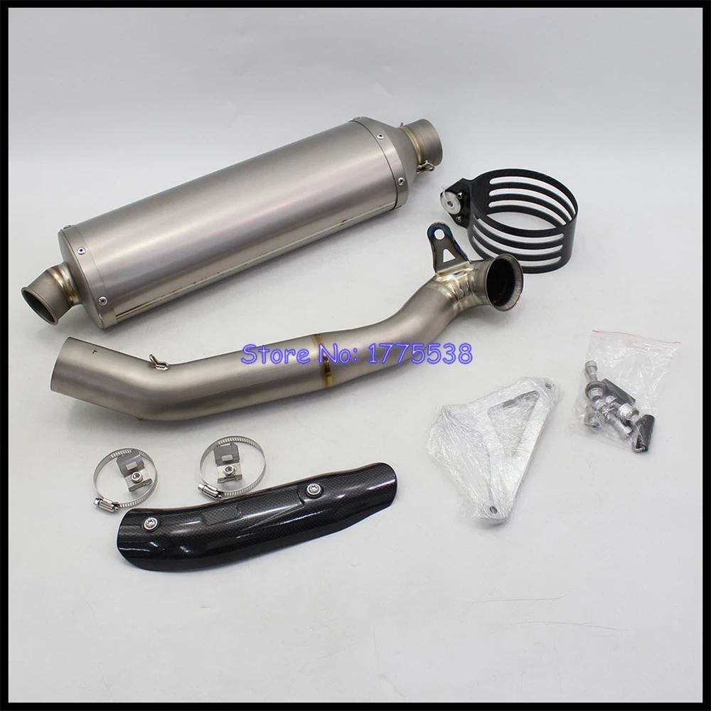 For KTM 890 SMT 2023 Titanium Alloy Motorcycle Exhaust Escape moto Muffler Can Middle Link Pipe with Carbon Shield Cover Clamp