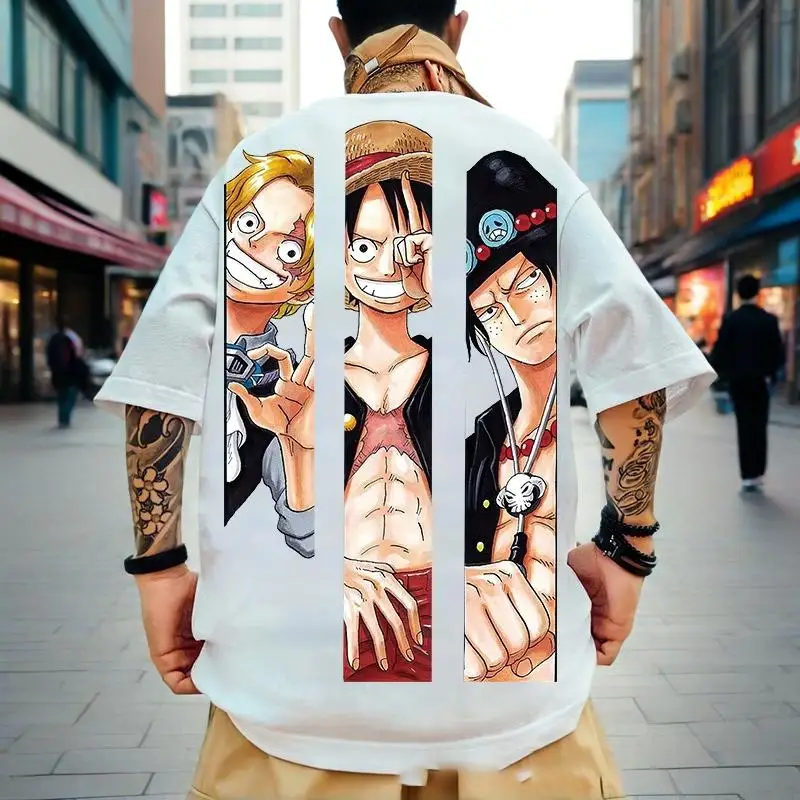 

Anime ONE PIECE Monkey D Luffy Printed Cotton T Shirt Men Women Fashion Loose Short Sleeved Trendy Top Men's Clothing