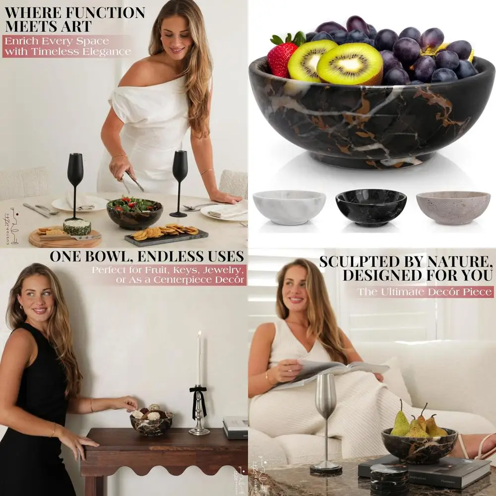 

Elegant Black Marble Bowl: Perfect for Coffee Table, Fruit Display, or Entryway Key Catcher - Medium Size