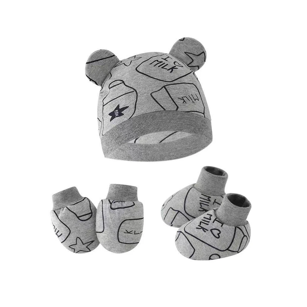 

Unisex Newborn Baby Cotton Hat Gloves Socks Set Soft Headwear Infant Nightcap for Fall Casual Photography Props