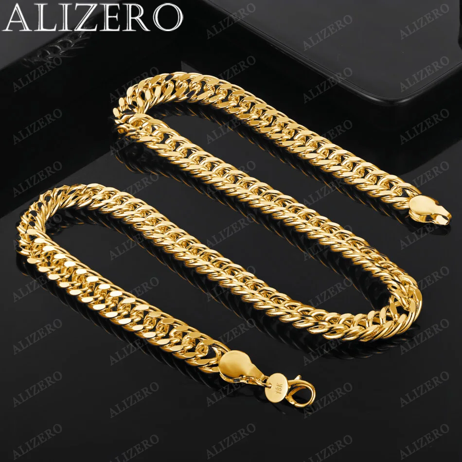 

ALIZERO 18K Gold Necklace 10mm Geometry Chain Necklaces 20 Inches Man Women Fine Jewelry Wholesale Personality Fashion Hip Hop