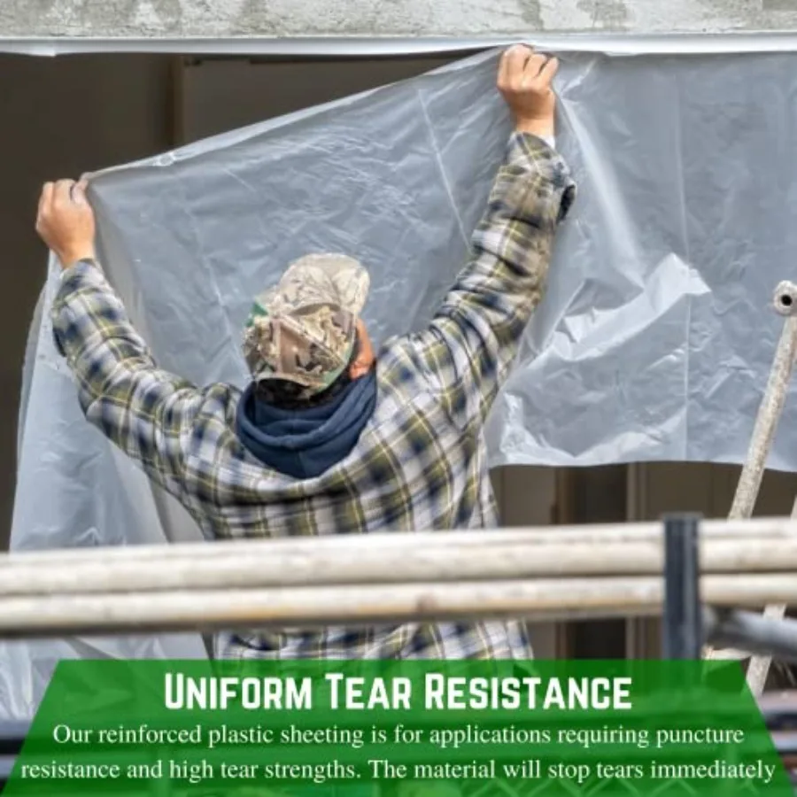 إمدادات بلاستيكية للمزرعة سلسلة Dura Skrim أغطية بلاستيكية شفافة معززة 6 مل 10 × 100 بوصة طبقة بولي معززة مقاومة للتمزق نحن #4